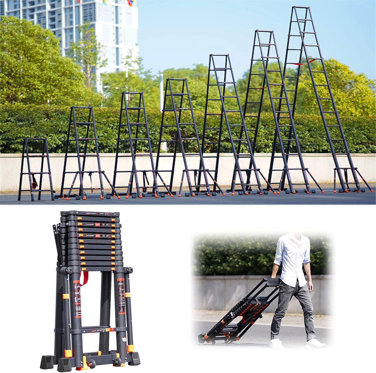 Telescoping Ladder Extension MultiPurpose Aluminum Foldable Industrial