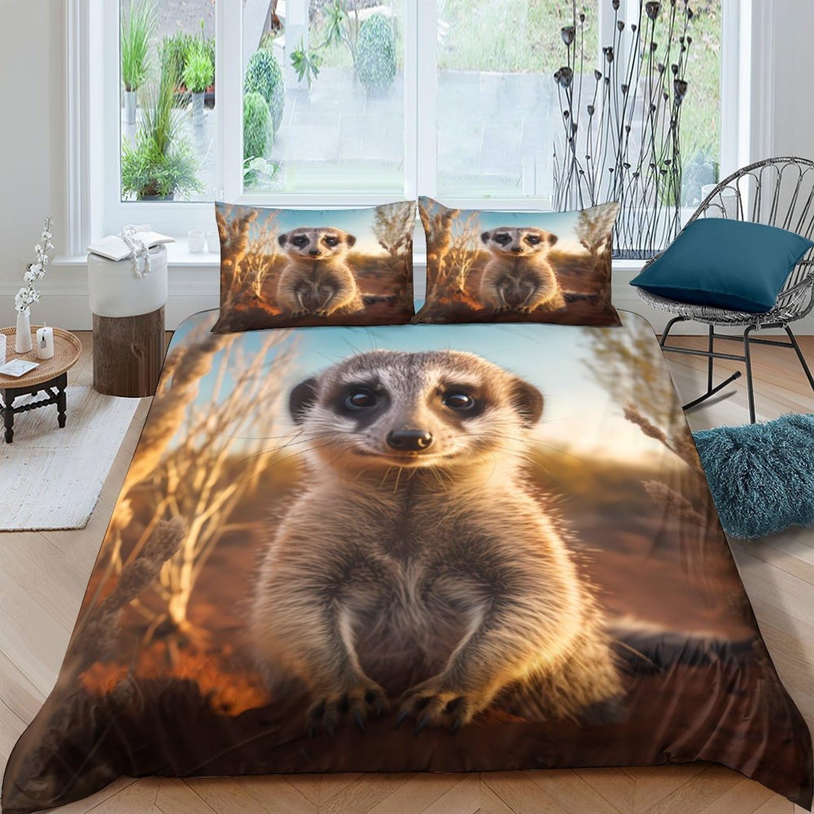 Ctjqhvkz Style-5 3D Printed Meerkat Sunset Fitted Sheet Microfiber Soft Breathable African Wildlife Mattress Cover For Bedroom Dorm Decor Single（135X200cm）