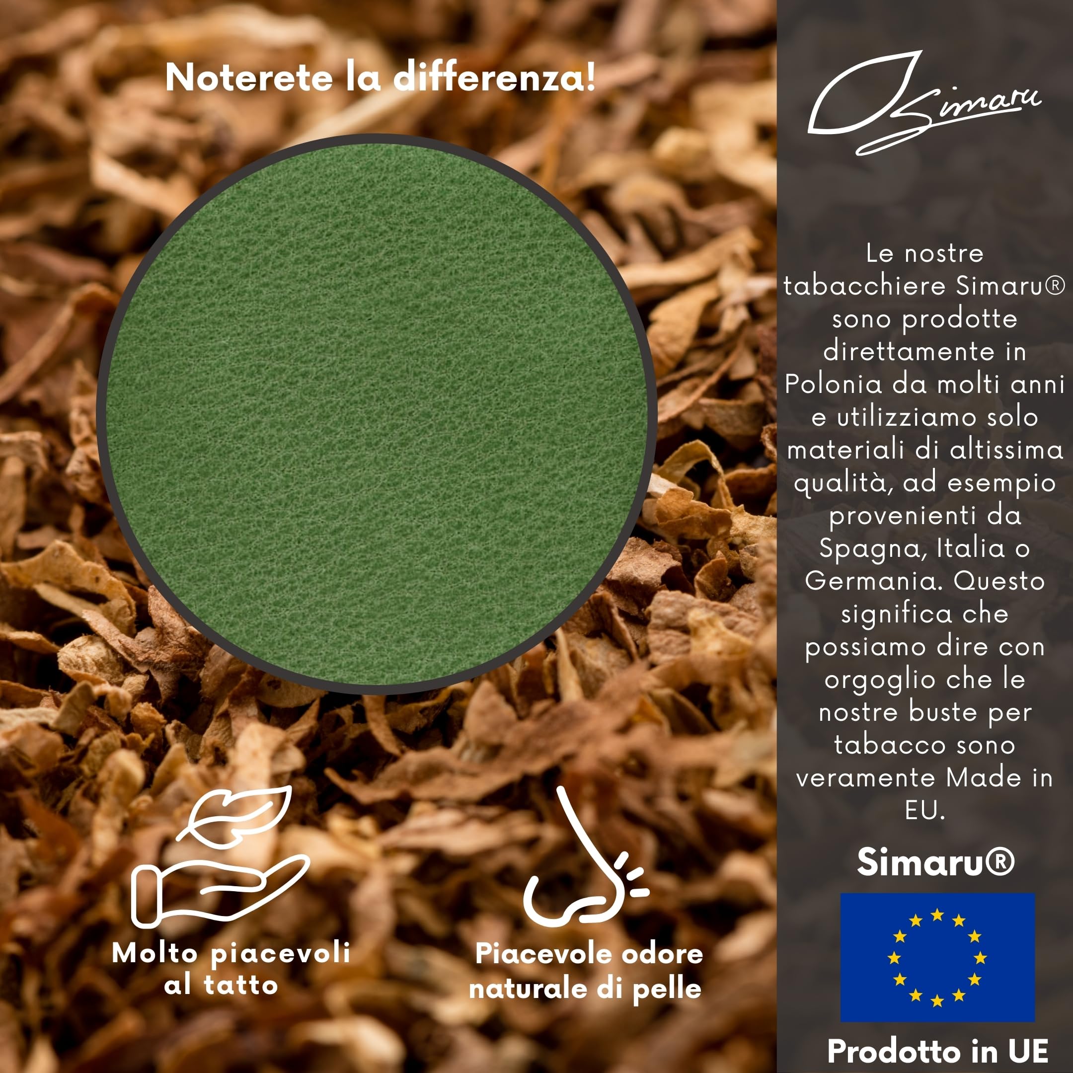 SIMARU Porta Tabacco in Vera Pelle e Cuioio | Lavorazione Artigianale | Scomparti per Cartine, Filtri e Accendino | Astuccio Borsello Sacchetto 30g (Geyser)