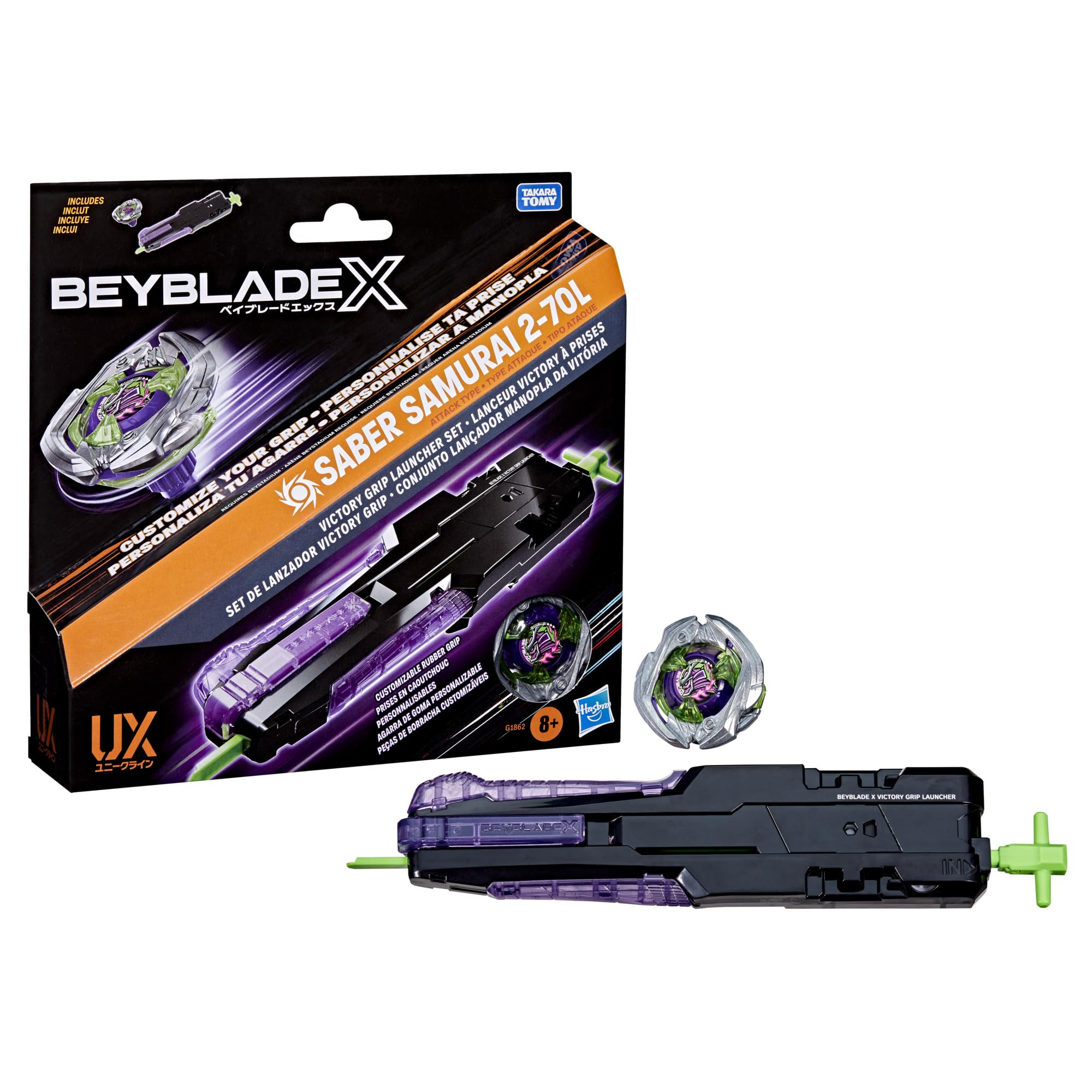 Hasbro Beyblade X, Set con Lanciatore Victory con Rotazione a Destra e Impugnatura