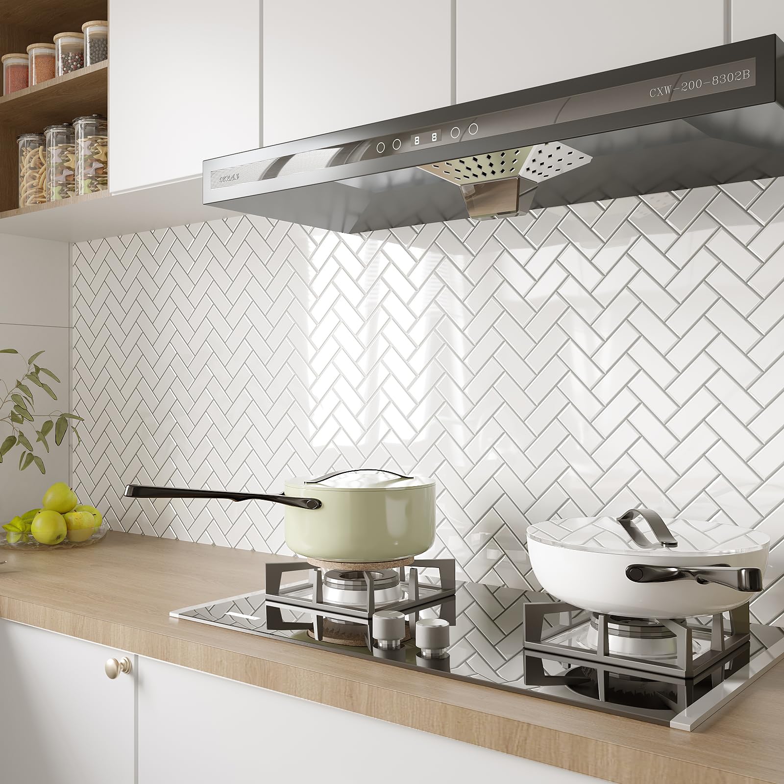VEELIKE Azulejos Adhesivos Baño Espiga Blanco 3D Baldosas Adhesivas Pared Cocina Impermeable Vinilos Baño Azulejos Blanco Brillante Vinilo Cocina Pared Azulejo 30.5 cm × 30.5 cm 24 Piezas