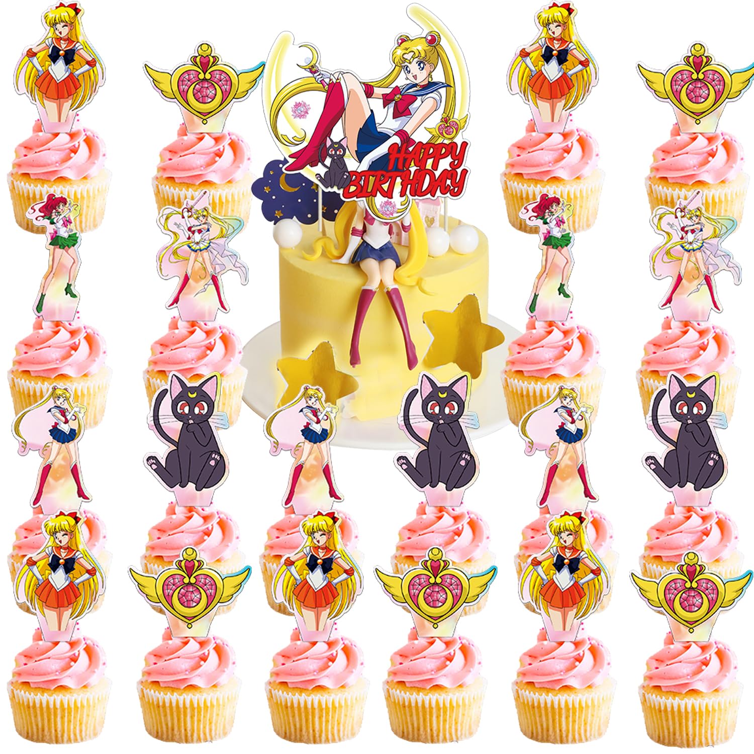 25 Pieces Solid Blue Sailor Moon Party Supplies — toothpick cheese, cake topper, cupcake decoration