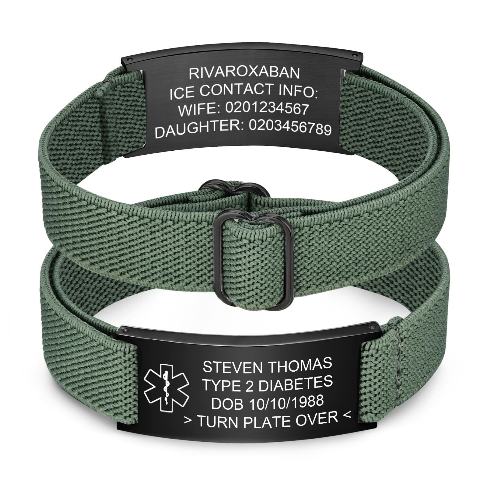 Personalized Medical Alert Bracelet for Men - Customized Elastic Strap Stainless Steel ID Bracelets Engraved Medic Info, Emergency Awareness Medic ID Bracelet for Autism Allergy Diabetic Epilepsy