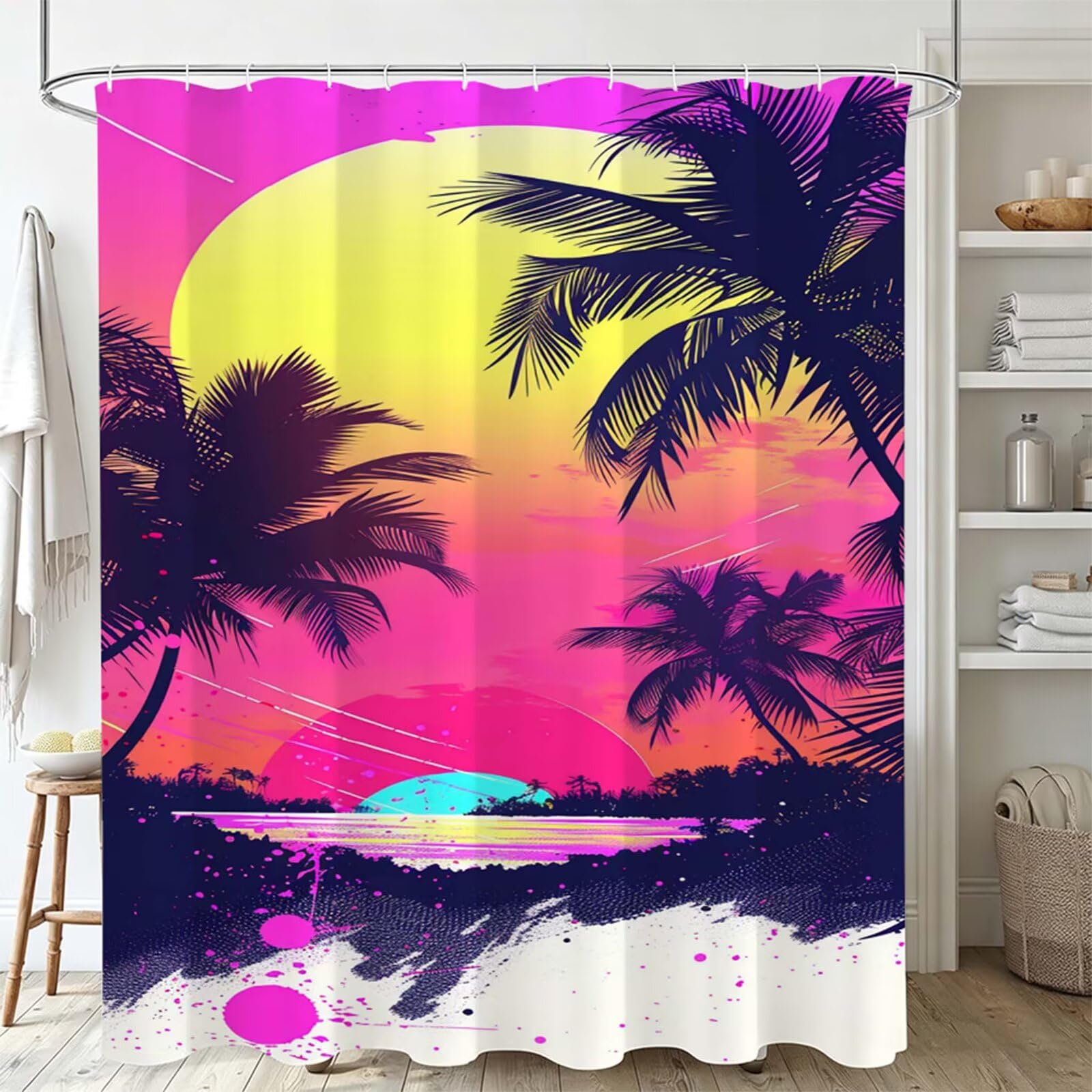 Rosa Duschvorhang 160x200cm, Duschvorhänge Baum, Bedruckt mit Kunststoffhaken, Badezimmerdekor Vorhang, Wasserdicht Shower Curtains, für Badezimmer, Badewanne, Schlafsaal, Hotel Dekorieren J-747