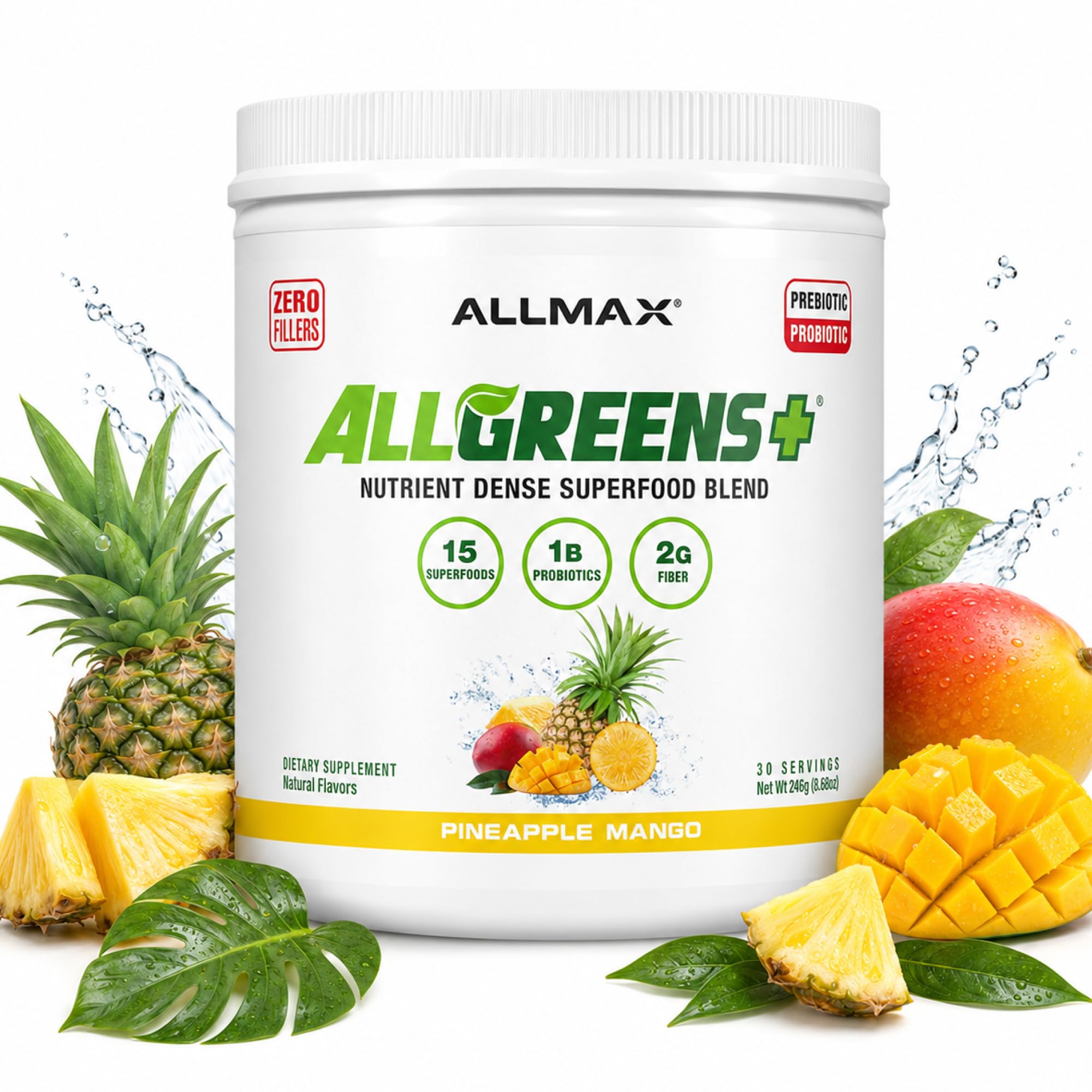 ALLMAX ALLGREENS+ Super Greens Powder, Pineapple Mango, 246 g, 30 Servings