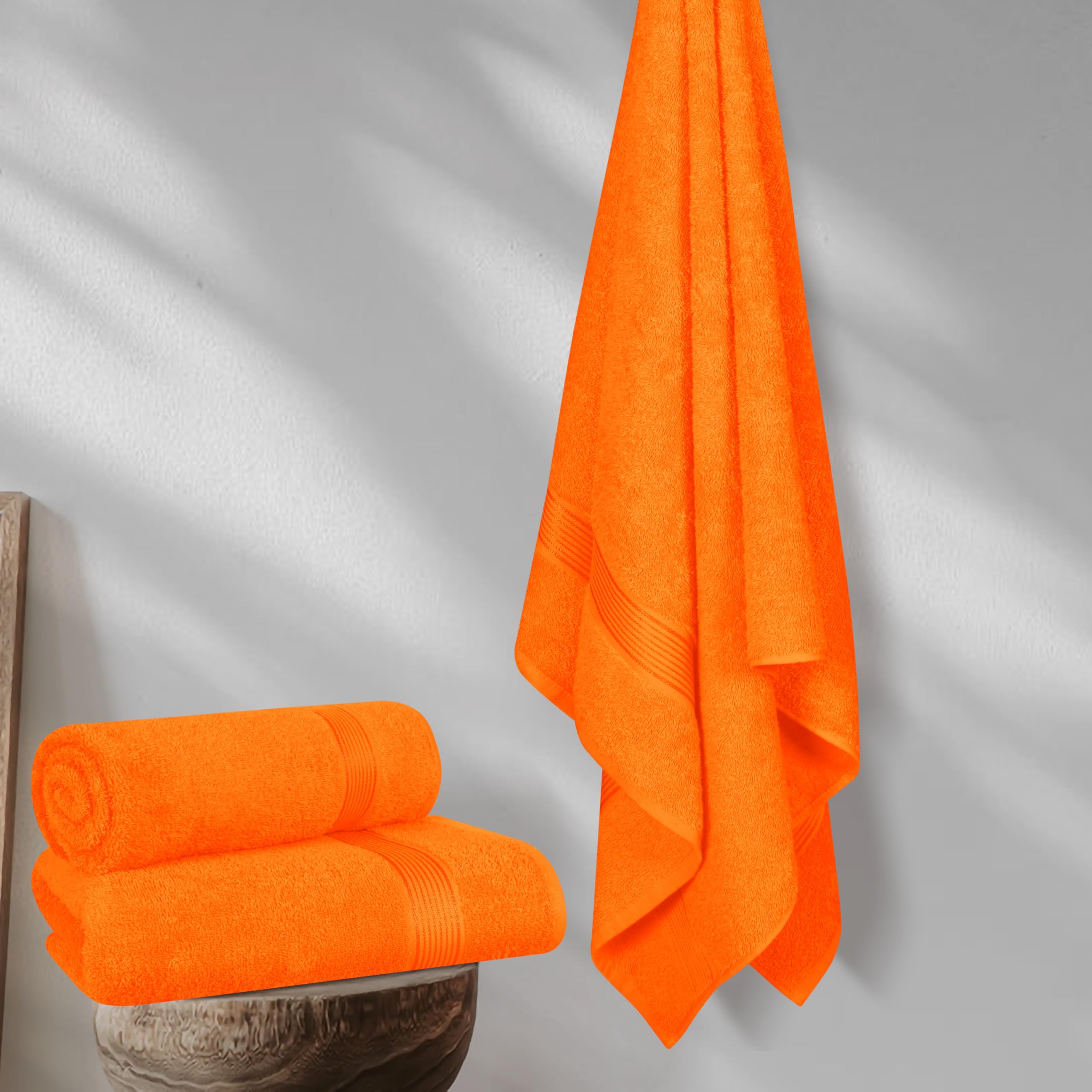 Elvana Home Lot de 2 Serviettes de Bain surdimensionnées en Coton de 71,1 x 139,7 cm – Ultra absorbantes, compactes, à séchage Rapide, légères – Salle de Sport, Voyage, Camp, Piscine – Orange