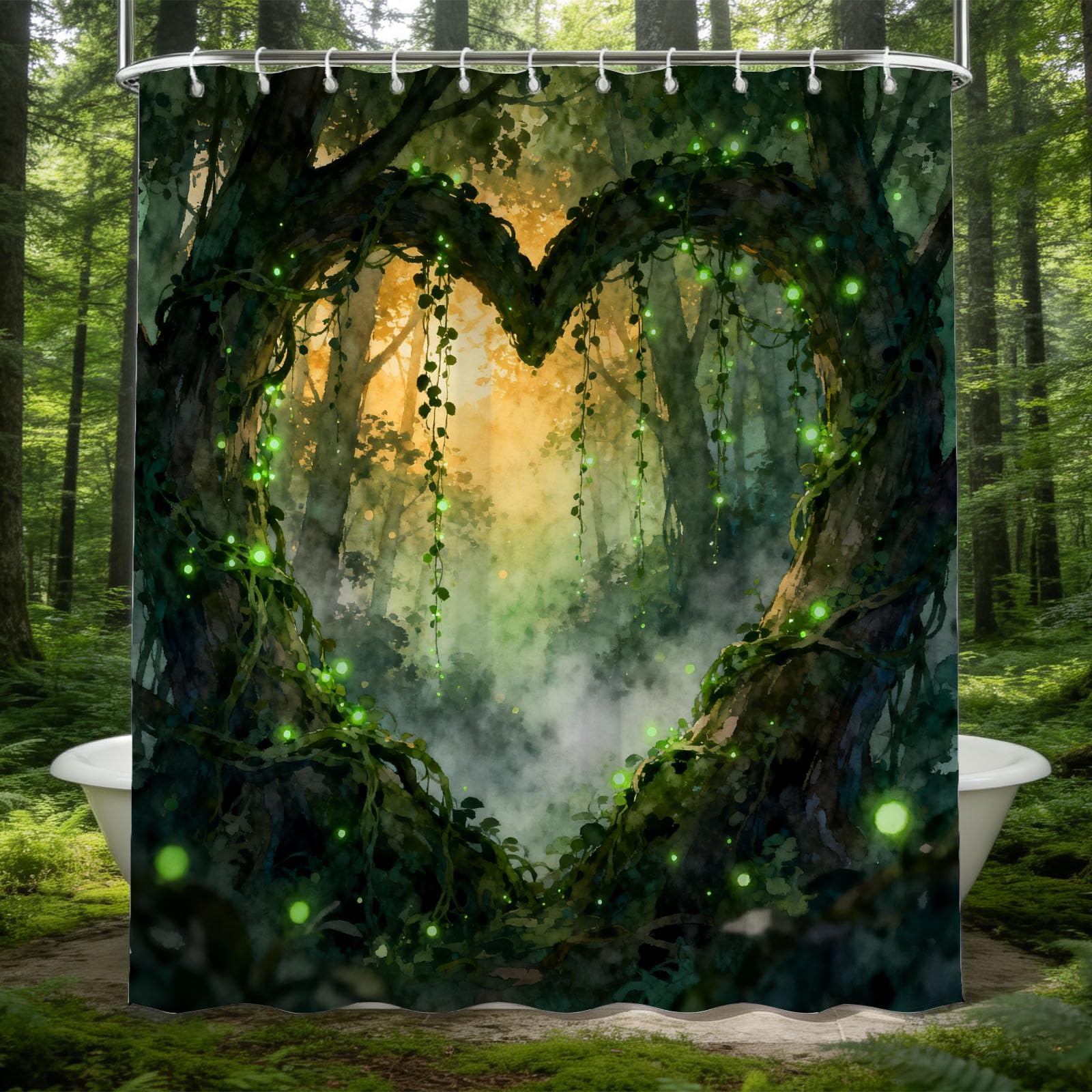Hongduo 3D Dreamy Forest Shower Curtain for Stalls Bathtubs Dreamy Bathroom Decor Shower Curtain Set Polyester Fabric Waterproof 200x200cm/79X79 Inch with Hooks