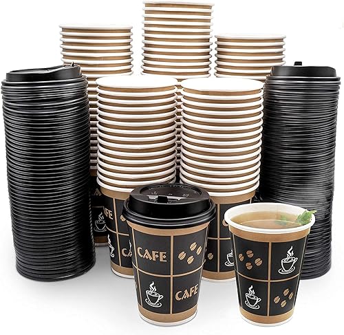 JUST PACK IT 12 oz  500 juegos con tapas Tazas de café caliente de papel premium con tapas resellables  Bebidas calientes desechables sin fugas para