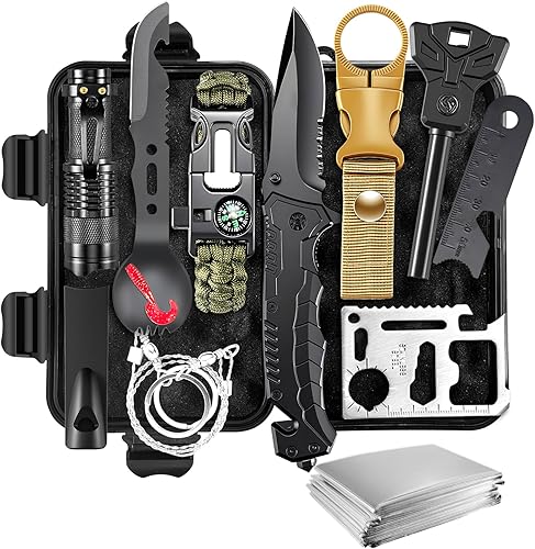Kit de supervivencia, equipo de supervivencia 11 en 1, herramientas para senderismo, caza, desastres, camping, aventuras, regalos para hombres y