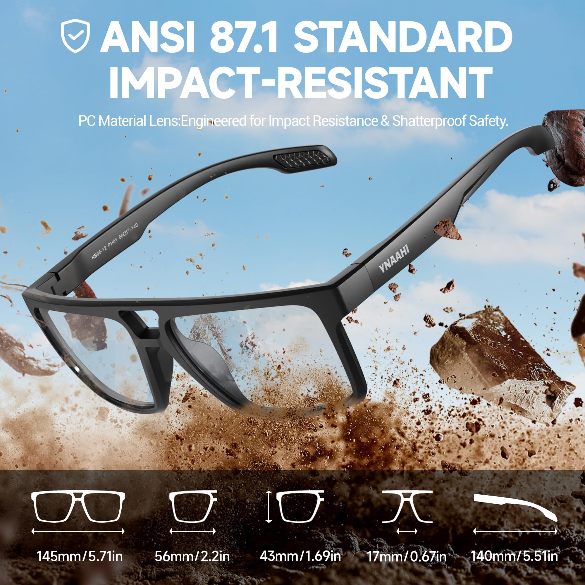 Gafas de sol fotocromáticas para hombres y mujeres, transición UV y protección. Diseño para deportes correr y seguridad en el trabajo