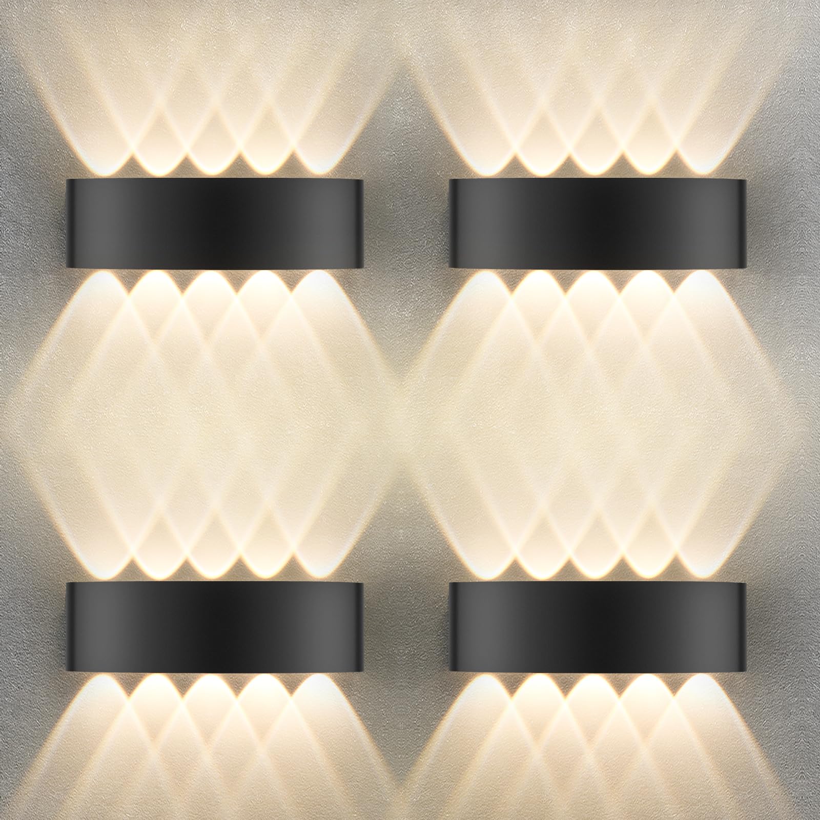 Oraymin 4 Stücke LED Wandlampe für Innen und Außen, IP65 Wandleuchte mit 10 Lichtquellen, 3000K Warmweiß Außenwandleuchte, 12W Aluminium LED Lampe Für Wohnzimmer, Schlafzimmer, Flur, Balkon