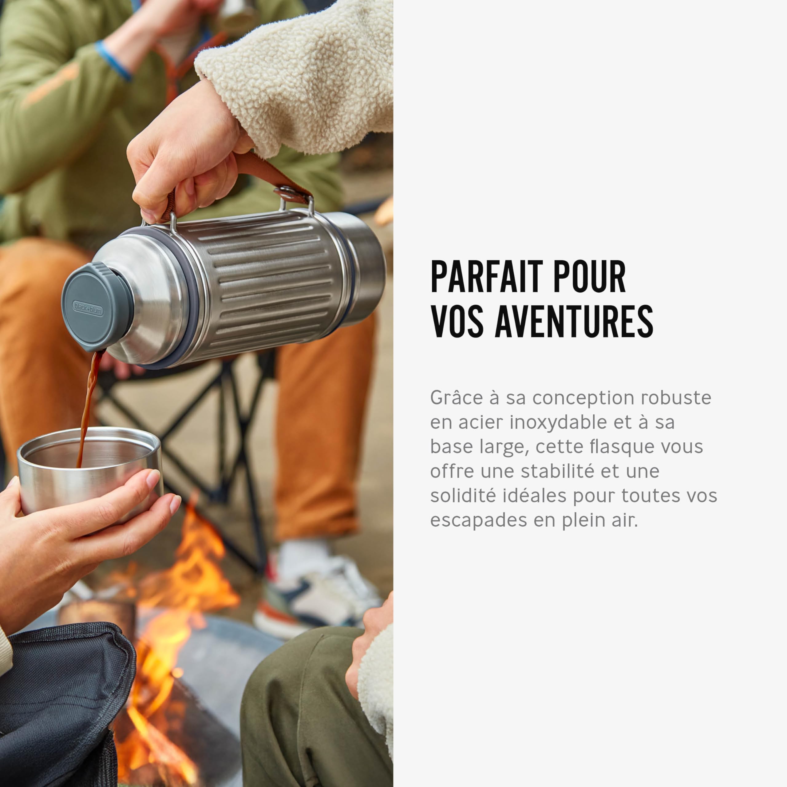 BLACK + BLUM Gourde Isotherme | Explorer Flask En Inox avec 2 Tasses | 1 L | Étanche, Chaud ou Froid 24 h, 2 Tasses Inox Double Paroi, Sangle de Transport, Camping & Plein Air
