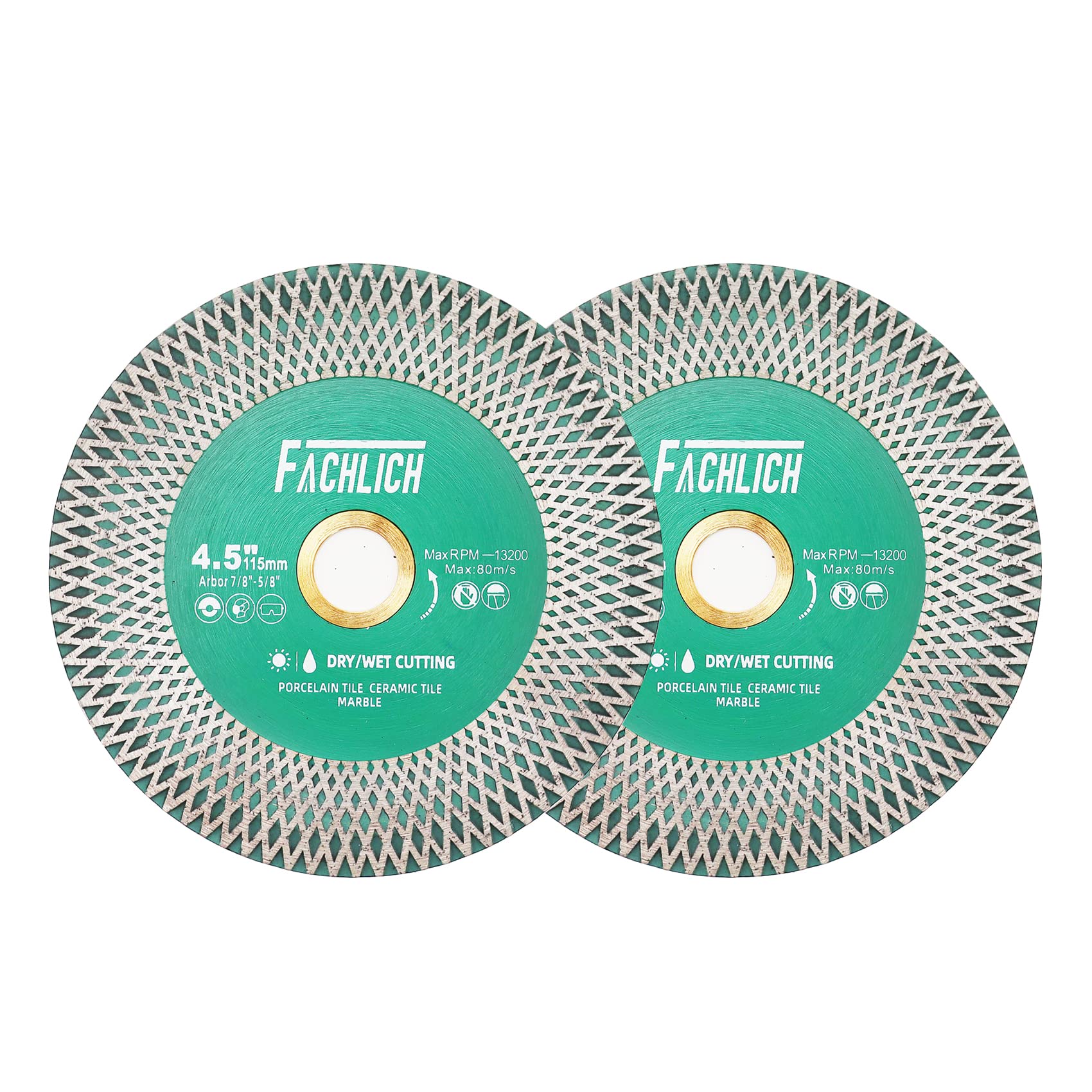 FACHLICH Tile Saw Blade 4-1/2" Diamond Blade 2pcs 115mm for Cutting and Grinding Ceramic Tile Porcelain Marble Granite