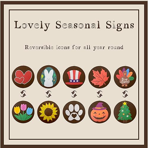 Miniatura 4 de Monjita Letrero de bienvenida para el porche delantero, letrero de bienvenida intercambiable con 5 iconos diseñados de doble cara para puerta