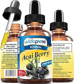 MYVIDAPURE Pure ACAI BERRY OIL Virgin Unrefined Wild Growth Raw Undiluted Brazilian for Skin, Hair, Lip and Nail Care (0.5 Fl Oz)