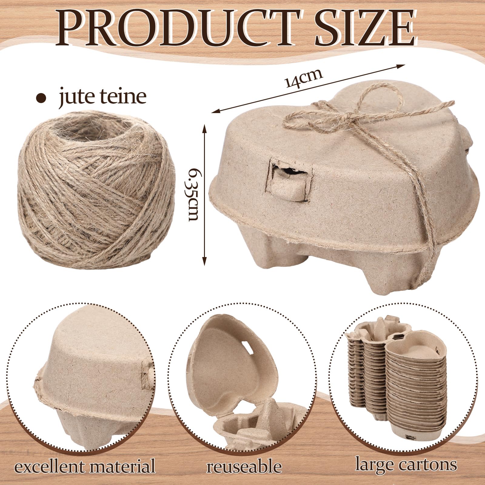 FoldTier Eierkartons in Herzform, 3 Stück, natürlicher Zellstoff, Eierkartons mit Juteseil, wiederverwendbare Aufbewahrungskörbe, Halter für Küche, Ostern, Urlaub, Geschenke, Markt, Bauernhof, 80