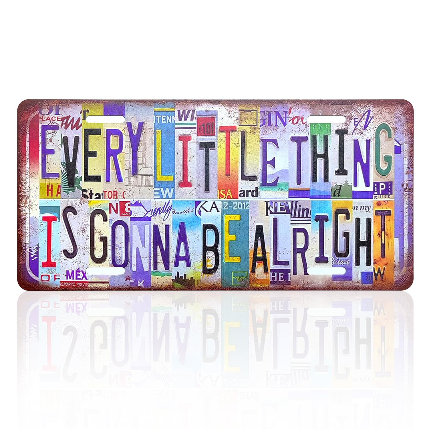 BLNC Vintage License Plate Decor, Aluminum Plate Colored Logo Decoration for Home Office Basement Garage Bar Restaurant Living Room Garden Yard (EVERY LITTLE THING IS GONNA BE ALRIGHT)