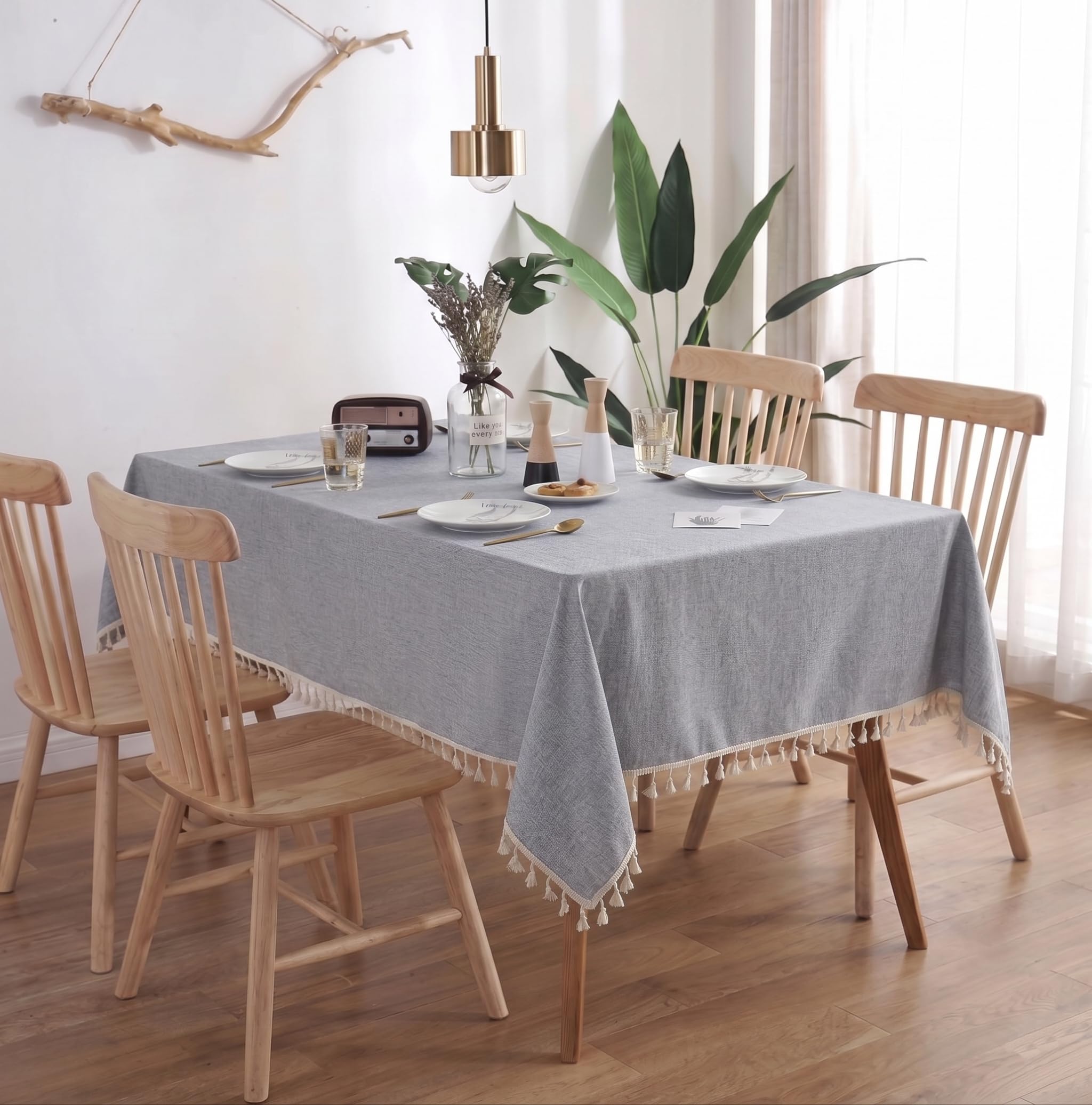 meioro Tablecloth Solid Color Tassel Tablecloths Rectangular Table Cloth Cotton Table Cover Multi-Purpose Indoor and Outdoor