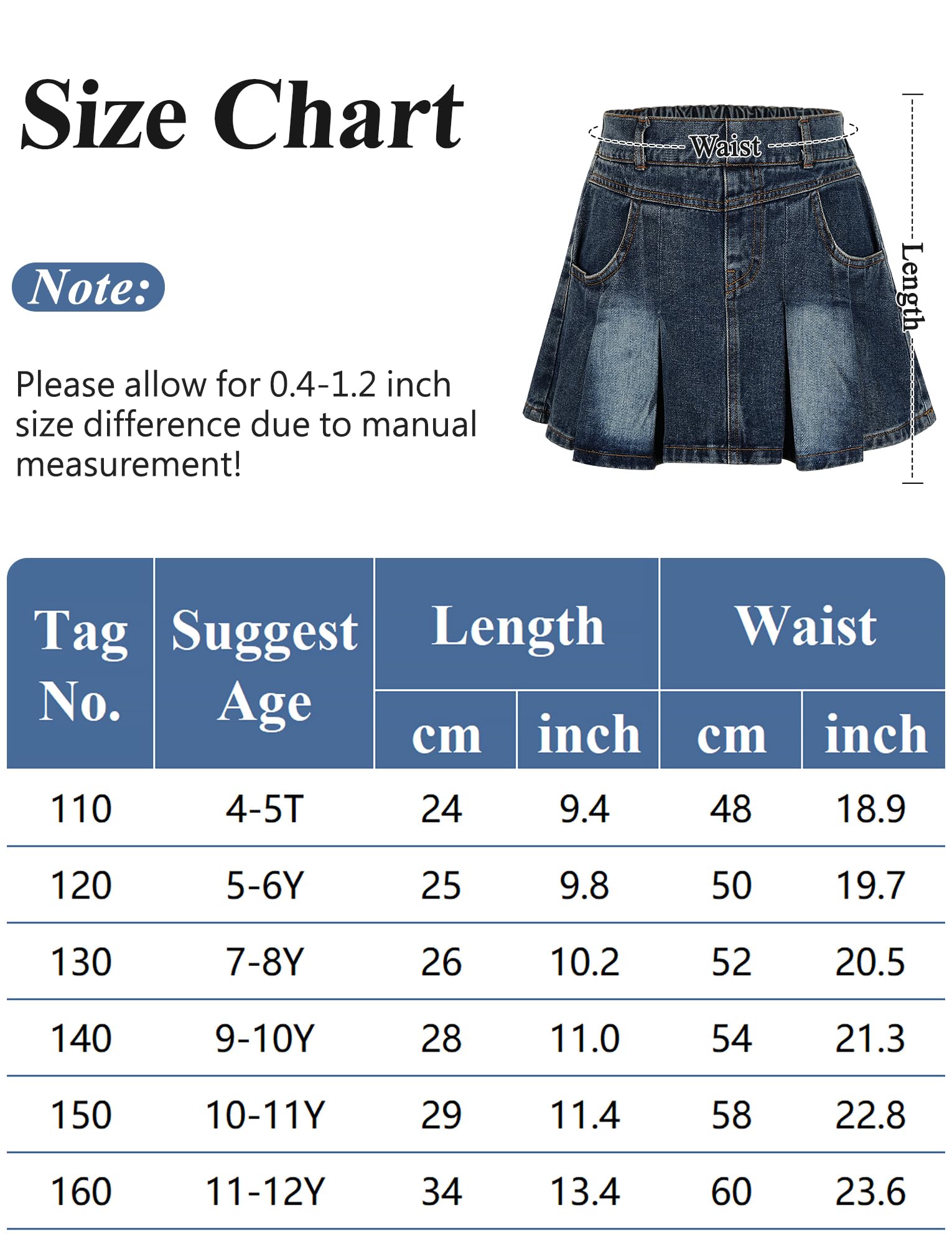 Gonna in denim da ragazza, con elastico in vita, a pieghe, mini gonne di jeans con pantaloncini integrati sotto