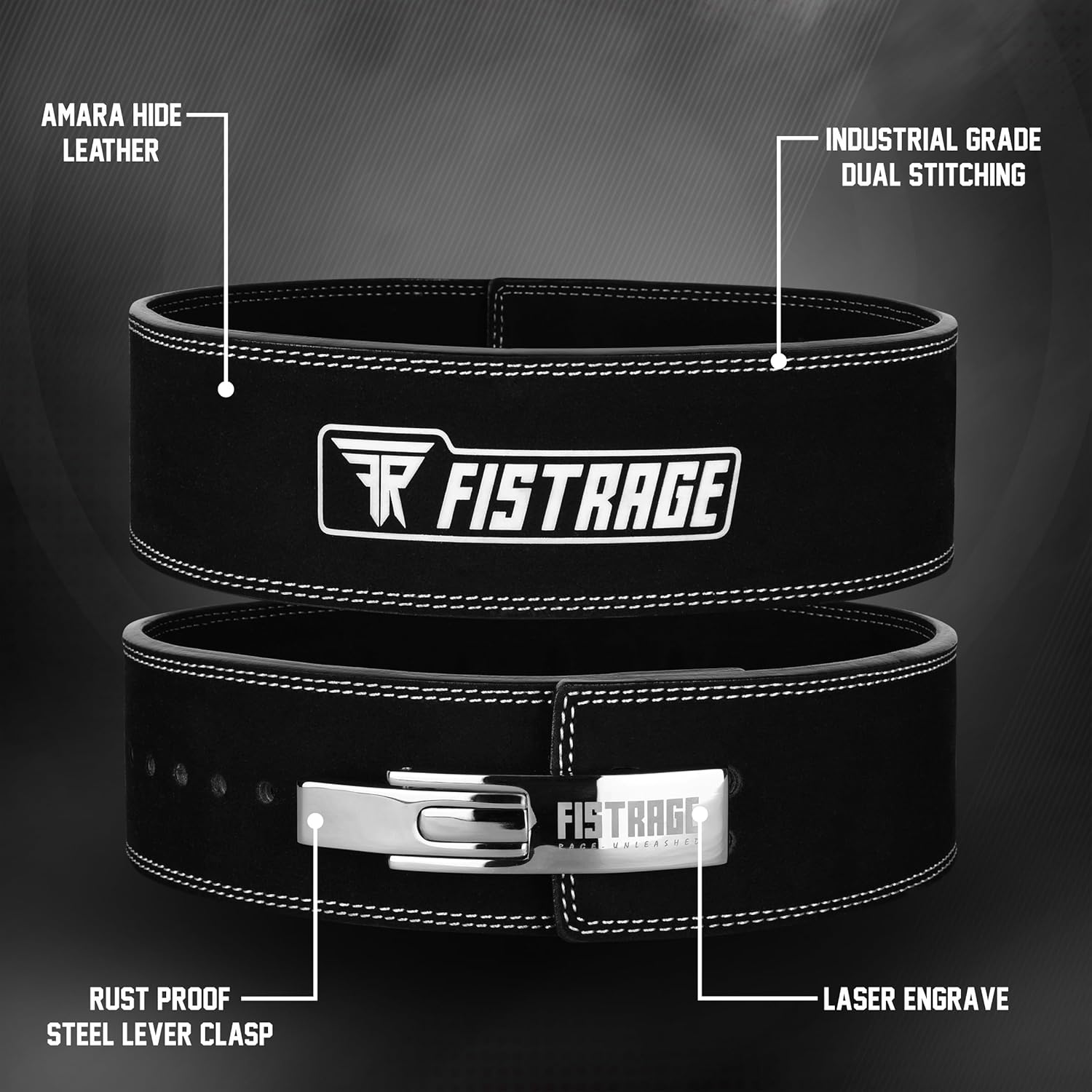 FISTRAGE Lever Buckle Weight Lifting Leather Black Belt Gym Back Support for Men & Women Training Fitness Exercise for Tough Workouts | Power Lifters | Supports Lumber Lower Back