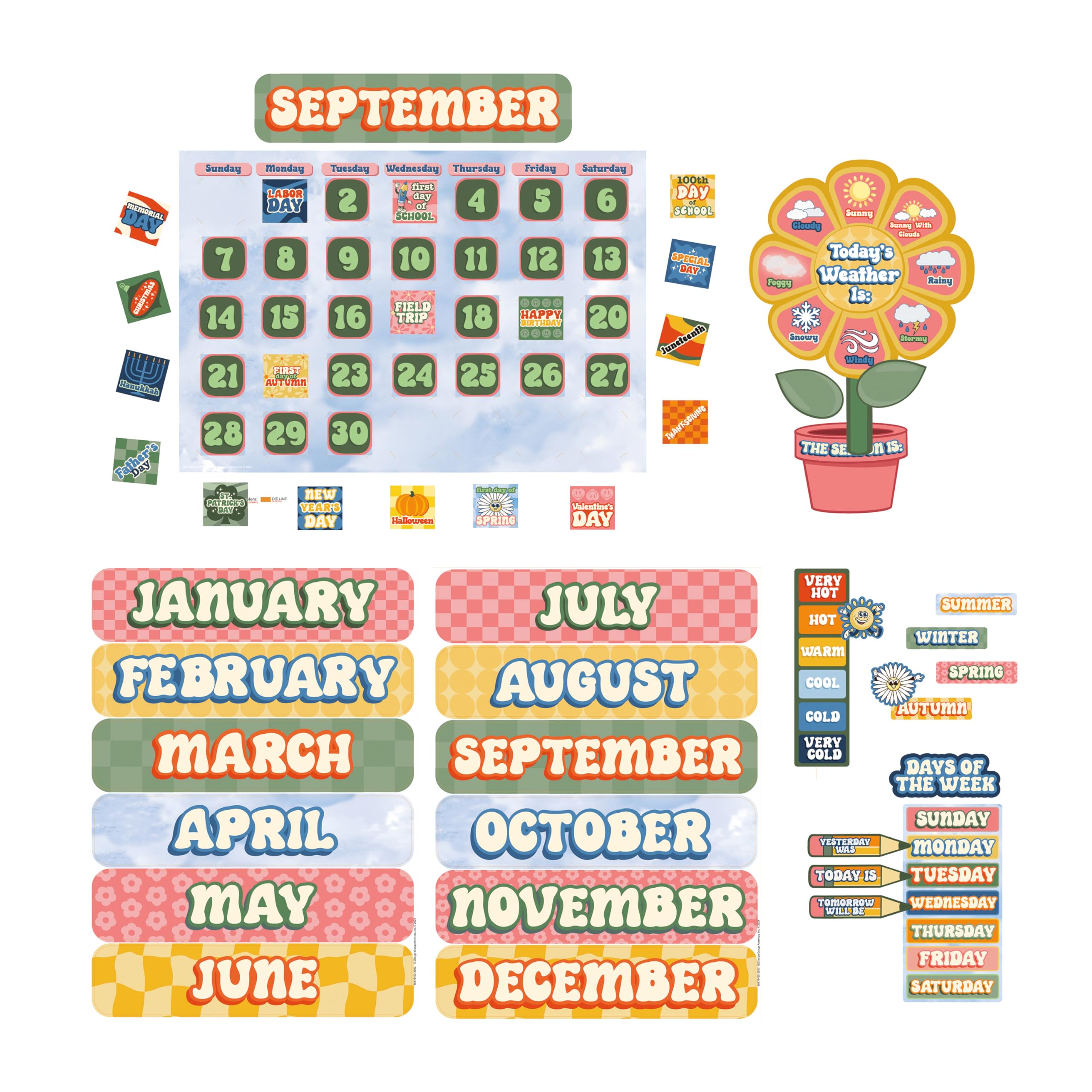 Eureka 847849 S'cool Era Kalender Klassenzimmer Pinnwand-Set für Lehrer, mehrfarbig, 100 Stück