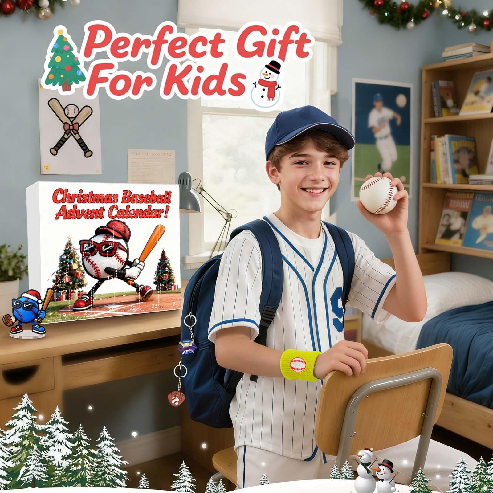 Calendrier De L'Avent Sportif 2025 Pour Enfants/ados - Thème Baseball Et Basket - 24 Surprises - Cadeau De Noël