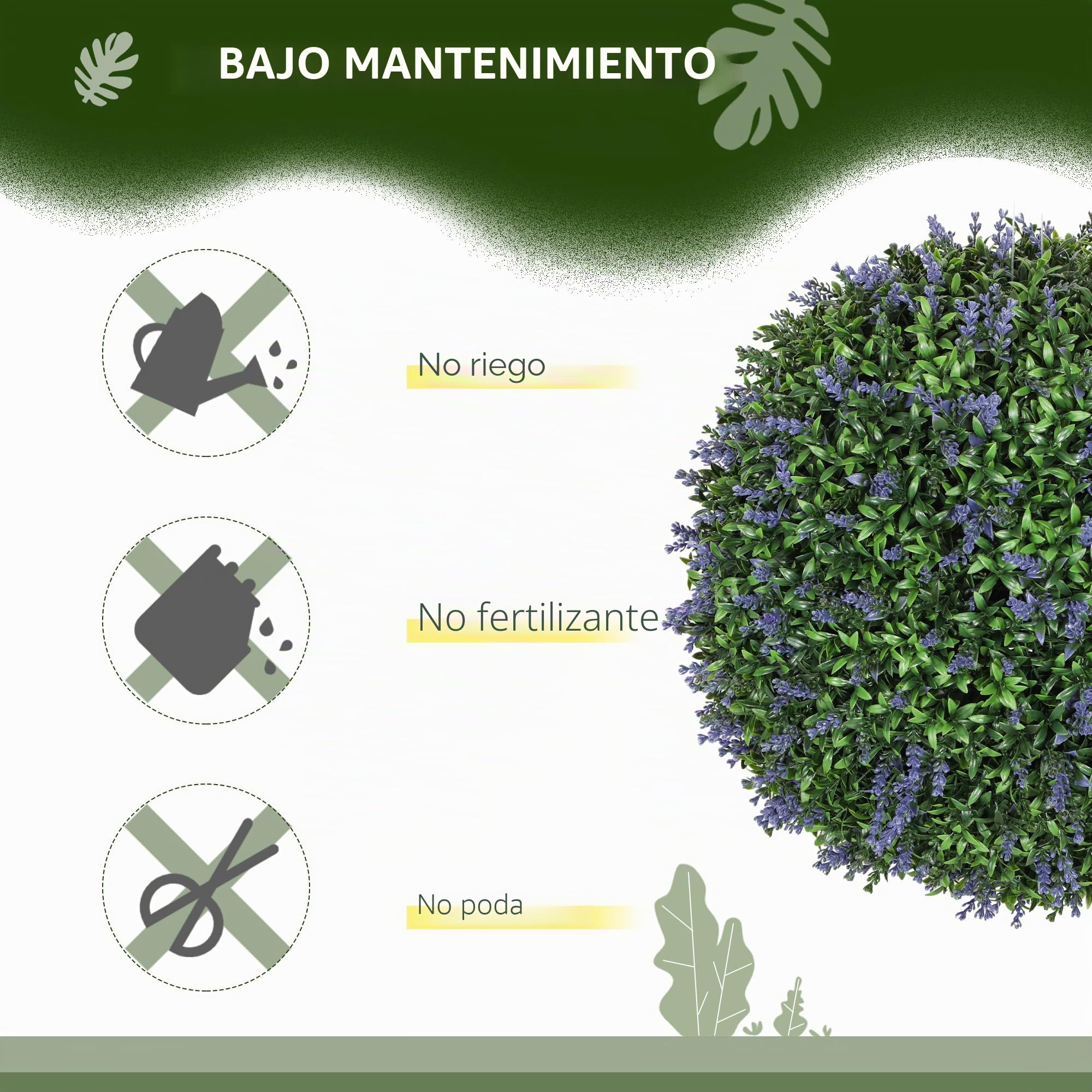 HOMCOM Conjunto de 2 Lavanda Artificial, 42 cm Planta de Interior, Planta Artificial en Forma de Bola, Grandes Flores Artificiales Decorativas para el hogar, Oficina, Pasillo, jardín, púrpura + Verde | Planta artificial en forma de bola, flores artificial