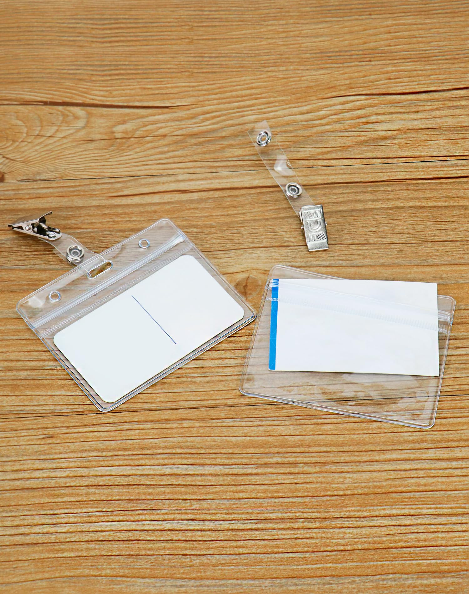 QWORK® 50-Pack Clear ID Card Holder Badge Holder with Metal Clip for Schools Events Businesses Suitable for Card Size 88 x 55 mm - Image 3