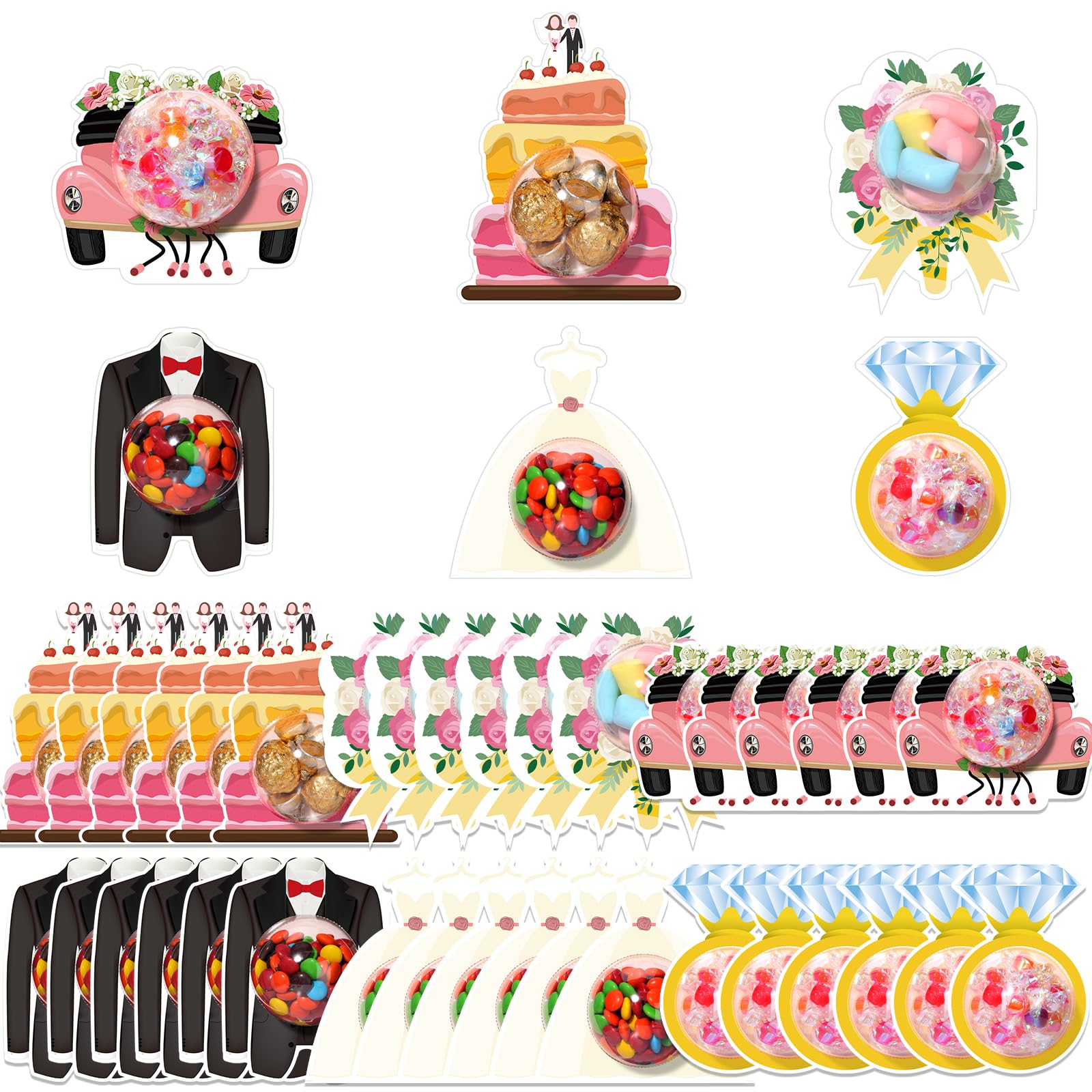 Motiskyy 30 Pack Wedding Candy Favors Candy Fillable Card with Clear Domes Boxes Chocolate Greeting Cards Holders Plastic Dome Container Table Decorations for Gifts Bridal Shower DIY Party Favor