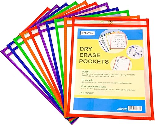 Fundas de bolsillo reutilizables de borrado en seco, funda protectora multicolor organizadora de boletos de 10 x 13 pulgadas, protectores de hojas