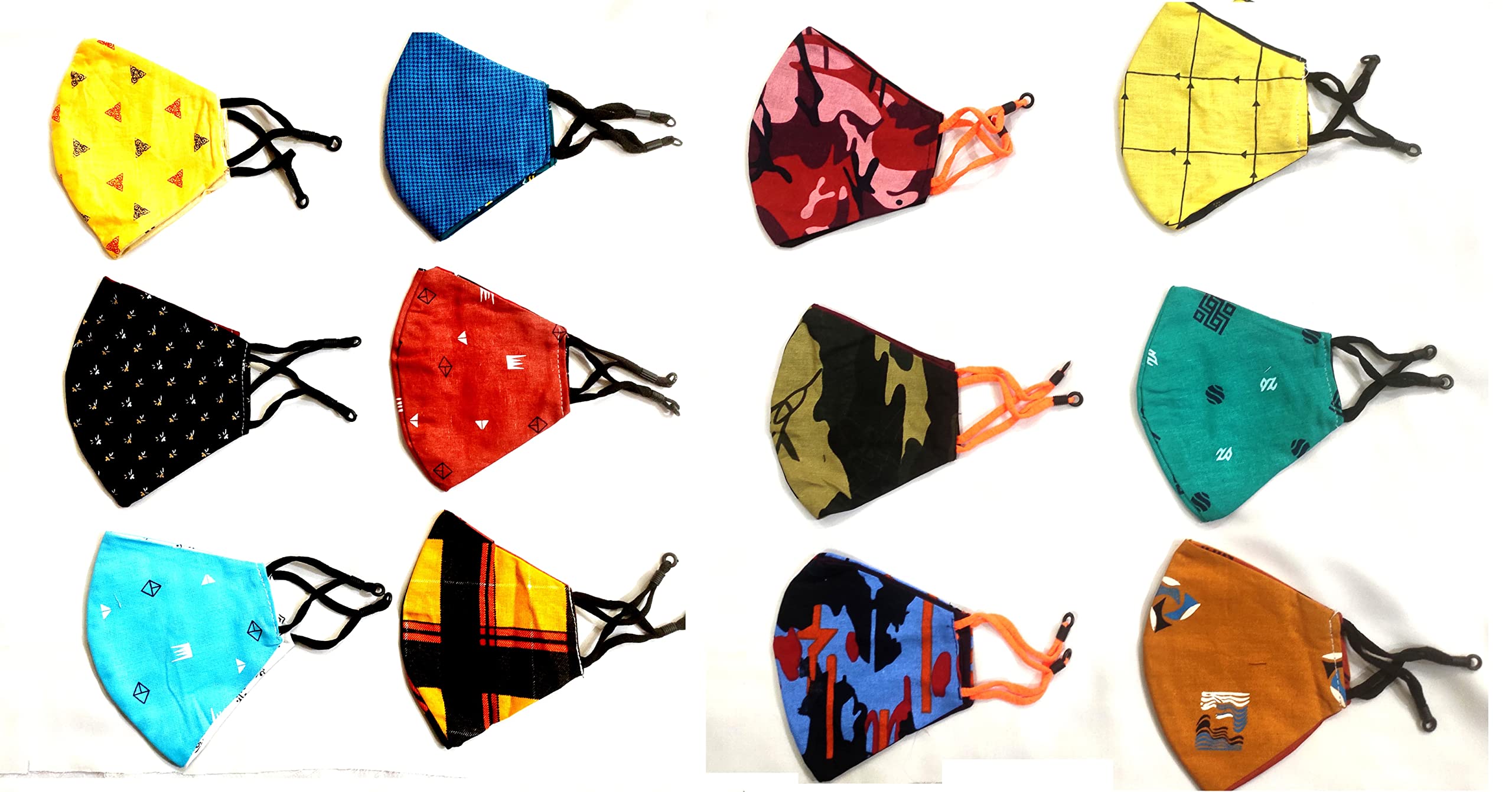 SpiffySky Cotton Face Mask | Reusable and Washable Mask | (Multicolour, Pack of 12, Without Valve) for Unisex