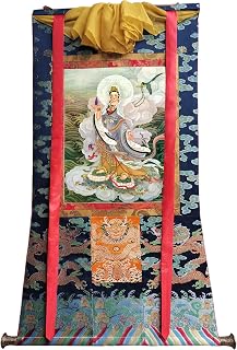 Gandhanra Tibetan Thangka Art - Padmapani Avalokitesvara Thangka - High-resolution Digital Giclee Print and Double Layer Hand Framed - Buddhist Tapestry Wall Hanging - 47"×32"