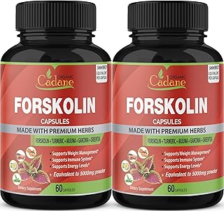 2 Packs Organic Forskolin Supplements Capsules 5000mg & Turmeric, Arjuna, Garcinia Cambogia, Green Tea | Maximum Strength Coleus Forskohlii Extract | Support Nourishing Diet, Energy Booster