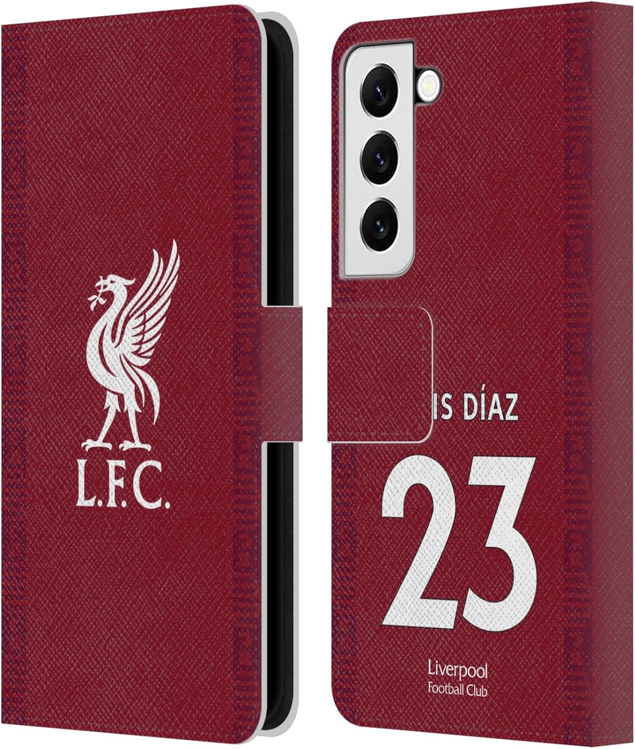 Head Case Designs Officially Licensed Liverpool Football Club Luis Díaz 2022/23 Players Home Kit Leather Wallet Case Compatible with Samsung Galaxy S22 5G