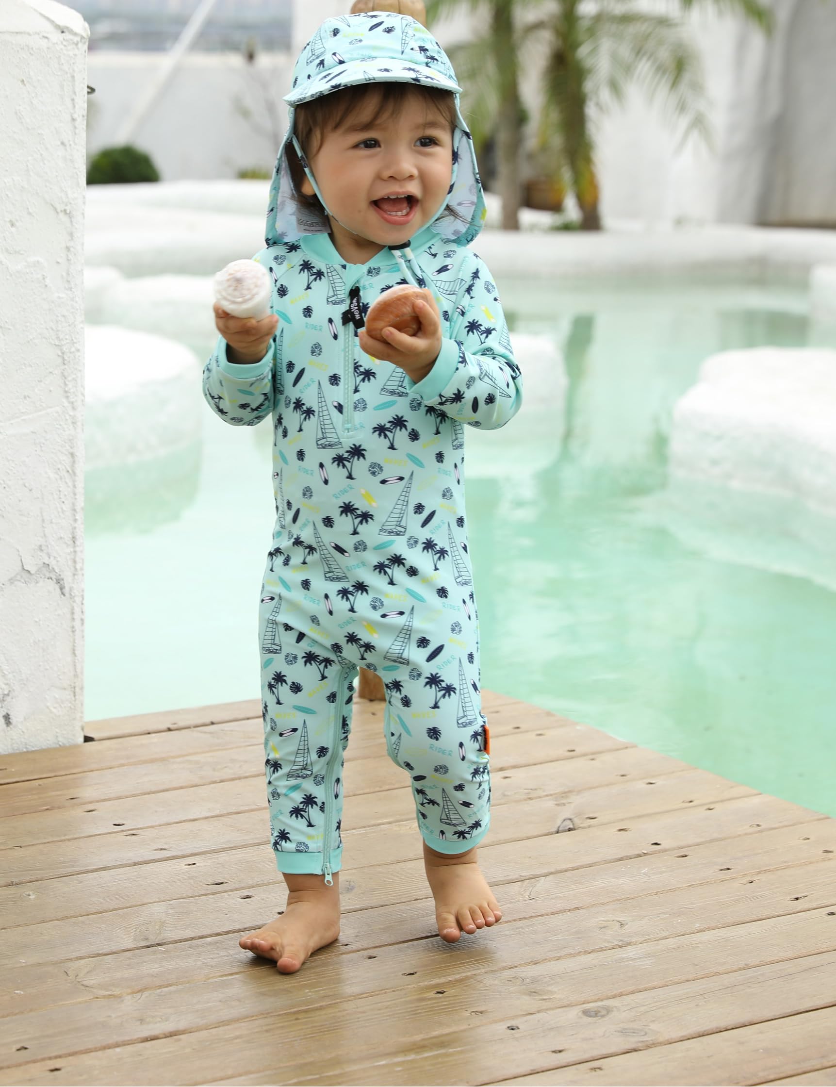 weVSwe Baby Toddler Boy Swimsuit Long Sleeve Baby Swimwear UPF 50+ Sun Protection Rash Guard Swimming Costume with Crotch Zipper 0-3 Years — view 54