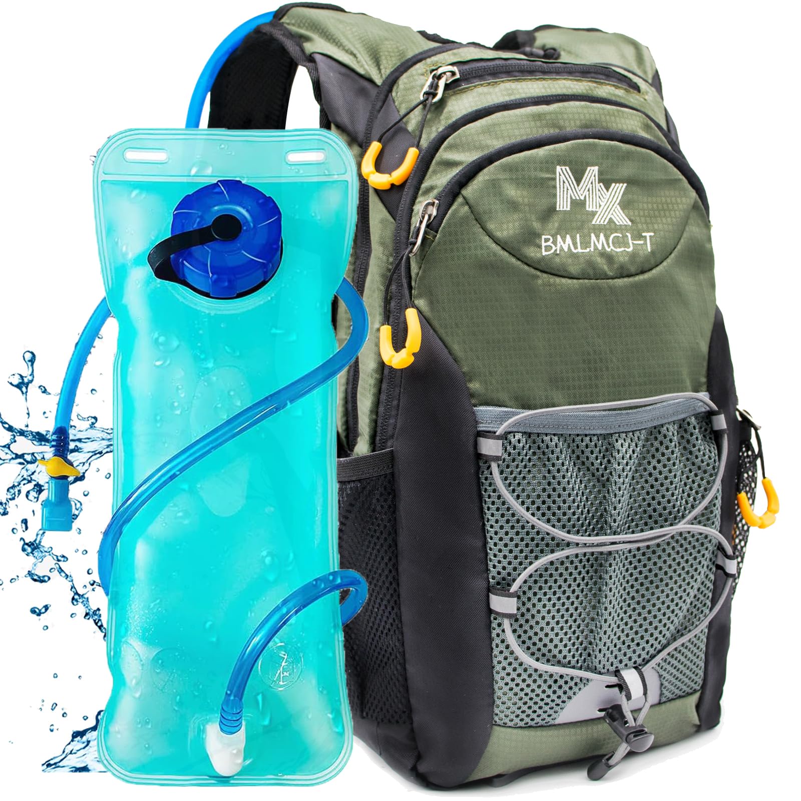 Mochila de hidratación de 25 litros con bolsa de agua de 70 onzas. Mochila de senderismo con almacenamiento. Mochila de agua ligera aislada para correr, escalar, ciclismo, senderismo, ciclismo (verde)