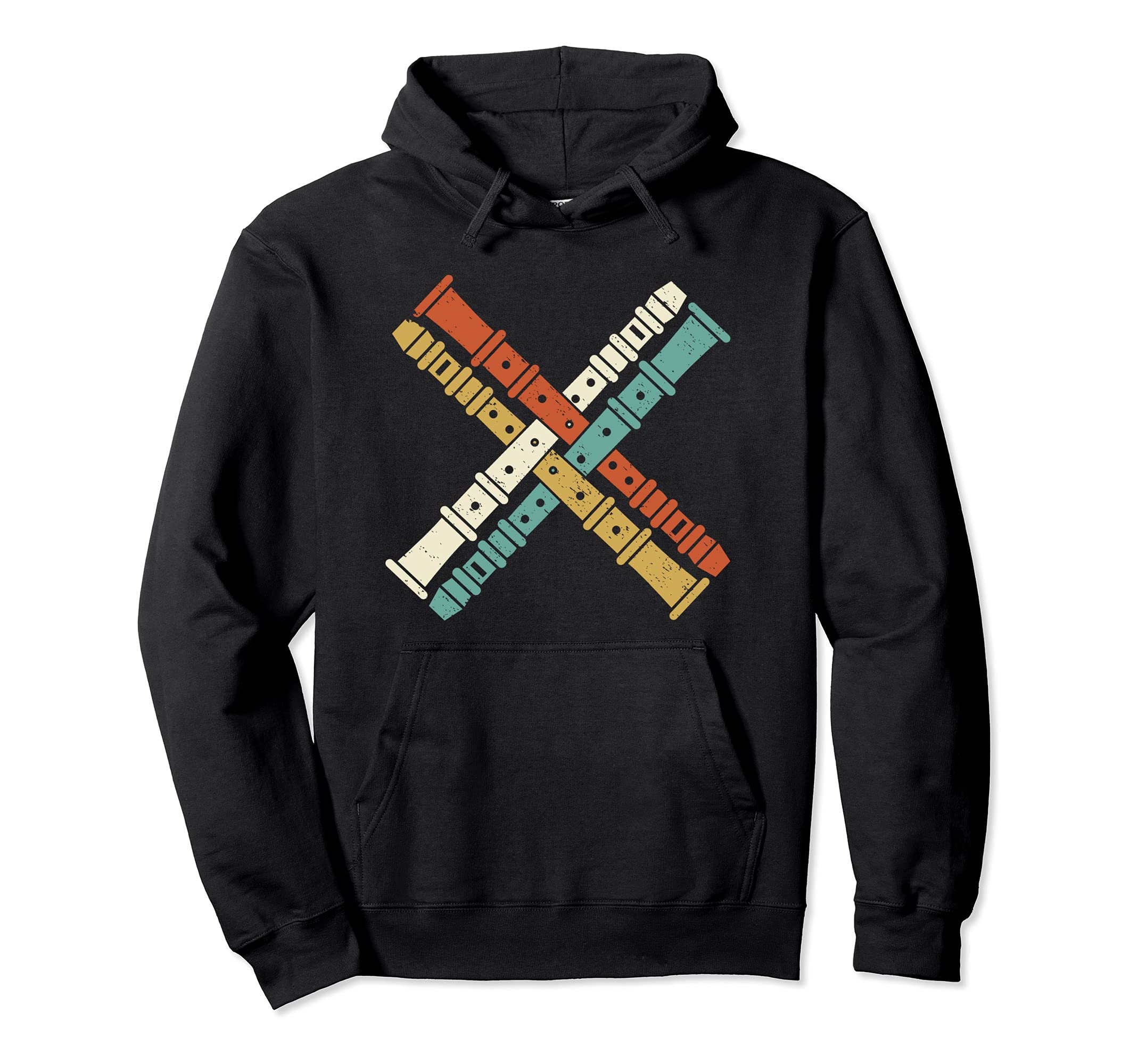 Vintage Flute Player Graphic Flutist Retro Pullover Hoodie, Black