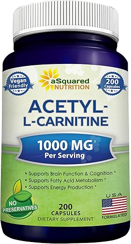 Acetil L-carnitina 1000 mg de fuerza máxima  200 cápsulas vegetales  píldoras suplementarias de acetil L carnitina HCl ALCAR para apoyar energía