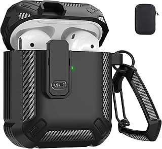 Maxjoy for AirPods Case Cover, Airpods 2 Protective Case with Lock Gen 2 Military Hard Shell Rugged Shockproof Cover with Keychain Compatible with Apple Airpods 2nd Airpods 1st Generation, Black