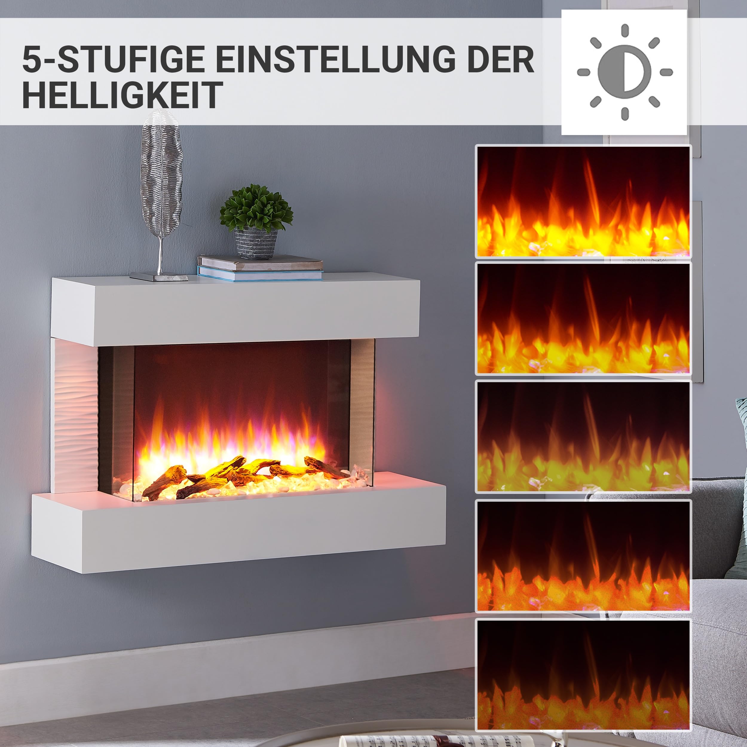 BALDERIA Elektrokamin Aidan Elektrischer Standkamin Weiß | 3D-Flammeneffekt, Elektro Heizung 2000W, LED-Beleuchtung, Fernbedienung, Timer, Startsteuerung & Thermostat