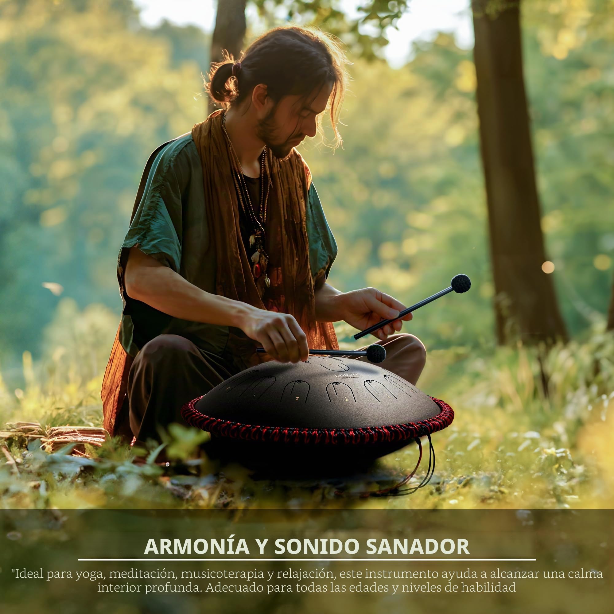 MOOZICA Tambor de lengüetas de acero de 15 pulgadas – 15 notas en Do mayor 432 Hz con armónicos de octava – Instrumento de percusión profesional con funda de transporte (D-Kurd, negro)