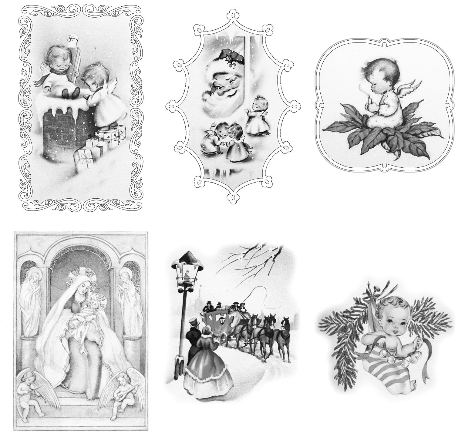 Adult Coloring Grayscale Christmas Cards - 24 Vintage Design Postcards For Coloring With Pencils, Pens, Or Paint - View #5