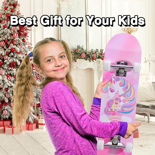 Miniatura 2 de Patinetas para principiantes, niños, niñas, adolescentes y adultos, patinetas estándar completas de 31 pulgadas con diseño de unicornio y calavera