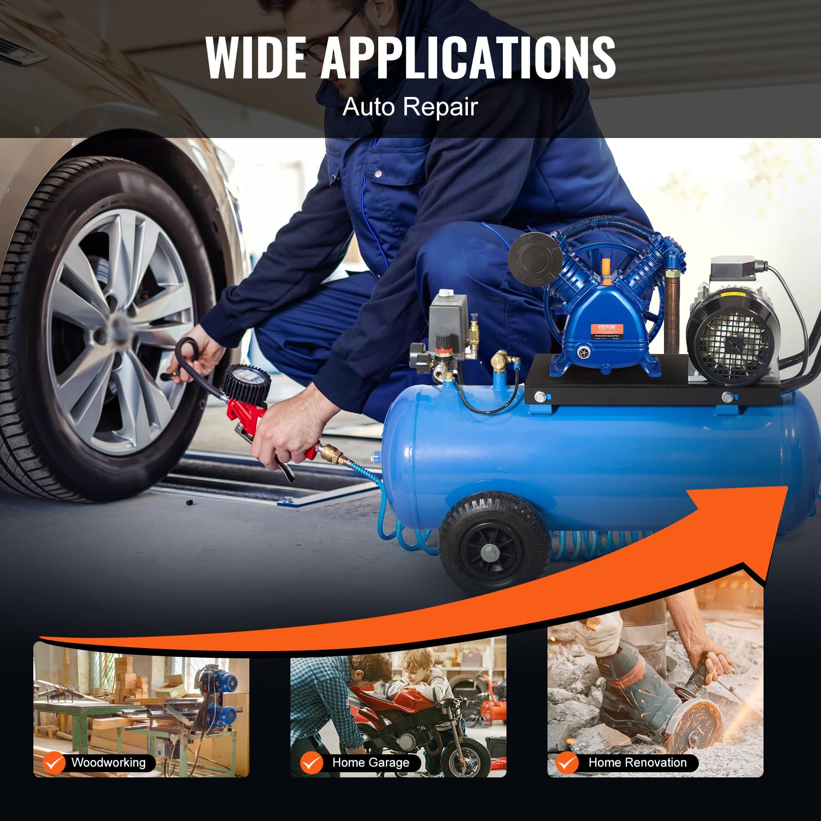 VEVOR Głowica pompy sprężarki powietrza, 5,5 HP 5,75 CFM przy 90 PSI, smarowana podwójnym cylindrem, żeliwo dwustopniowe typu V o maksymalnym ciśnieniu 185 PSI, 425 x 300 x 420 mm