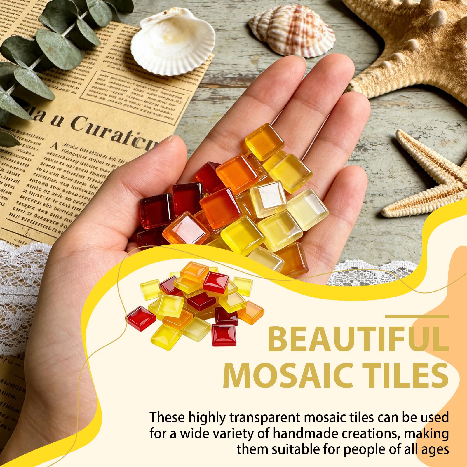 1100 Prezzo Fai Da Te Tessere Mosaico, 1kg Mosaico Piastrelle per Esterno, 1x1cm Pietre Colorate Piastrelle Mosaica Bambini, Vetro Tessere per Mosaica DIY Artigianat (Rosso Arancione Giallo)