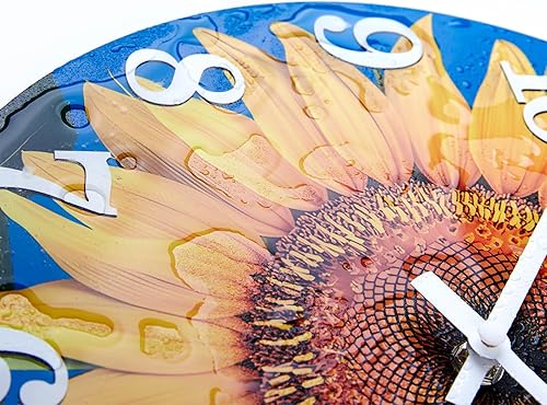 Miniatura 6 de Reloj de pared para exteriores, impermeable, decorativo, con diseño de girasol, para piscina, patio, porche, jardín (12 pulgadas, girasol)