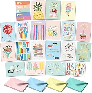Sweetzer & Orange Birthday Cards with Envelopes and Card Assortment Box. Variety Set of 20 Assorted Greetings, Bulk II.