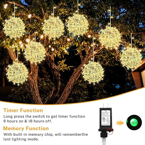 Miniatura 3 de Outdoor Christmas Balls Lights 4 Pack Hanging 7.9" LED Garden Sphere Tree Lights 8 Modes Waterproof Glow Globe Lights with Memory Timer Plug for