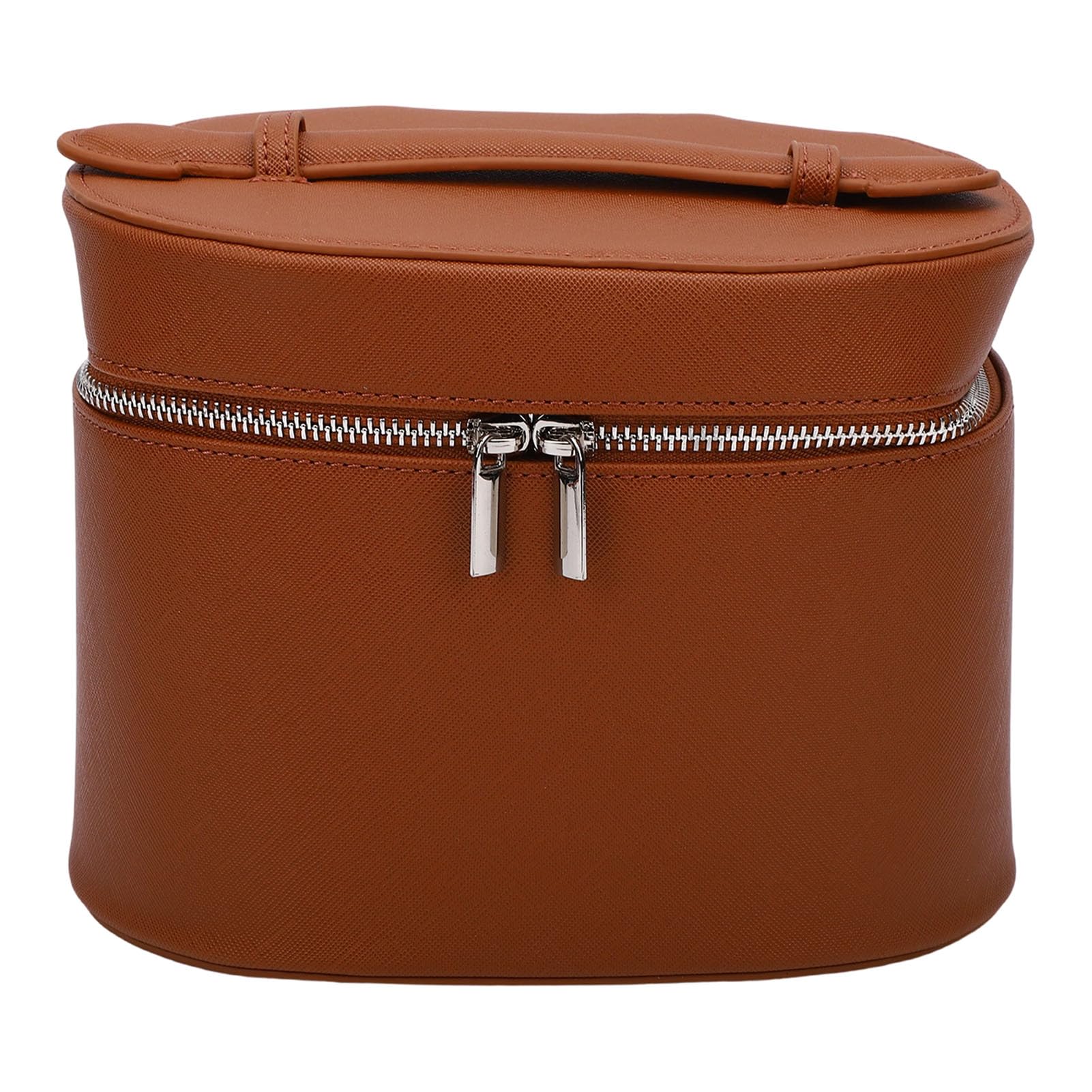 Cryfokt Borsa per il Trucco con Divisori Rimovibili Elegante e Compatta per L'uso Quotidiano Donna Organizer Toilette Viaggio in Pelle PU (Marrone caffè)