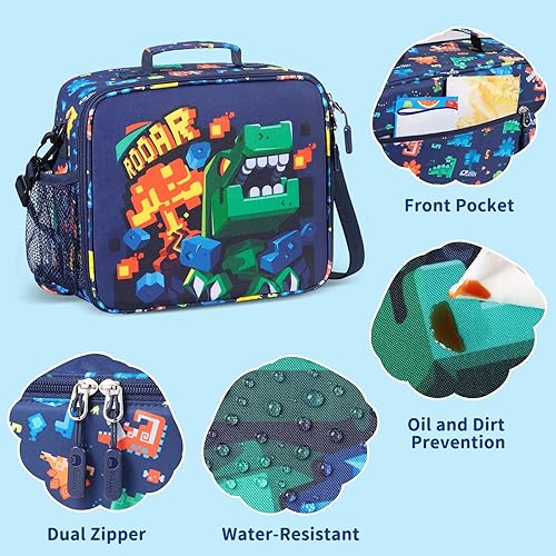 Miniatura 5 de rockpapa Lonchera infantil para niños con correa, impermeable, resistente a las manchas y al aceite, bolsa de almuerzo aislada, bolsa de almuerzo